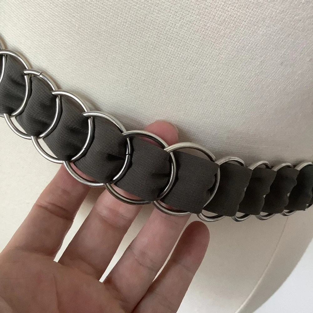 Vintage Y2K Chain‎ Metal Link Butterfly Embellished Fabric Belt